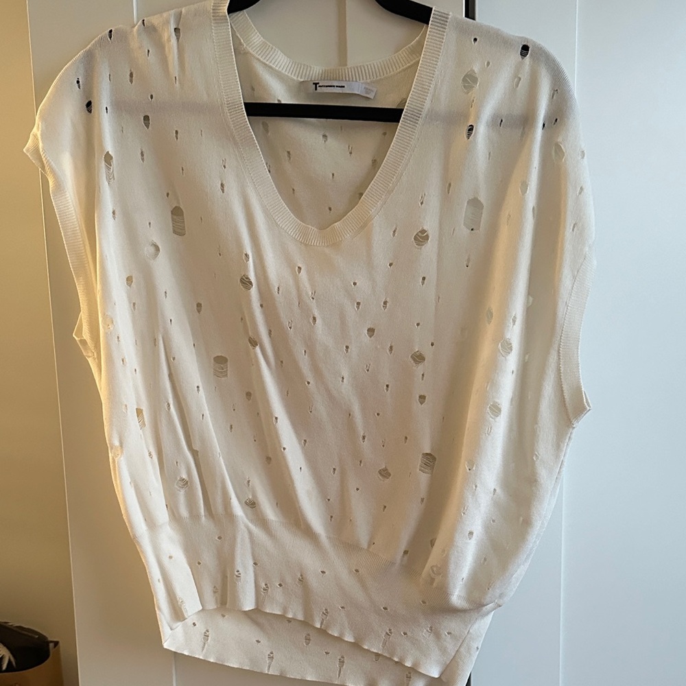 T by Alexander Wang Bone Distressed Short Sleeve Sweater Top